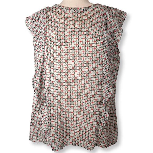 Worthington Ruffled Flutter Cap Sleeve Blouse Womens SZ Large Colorful Geometric - Picture 1 of 10